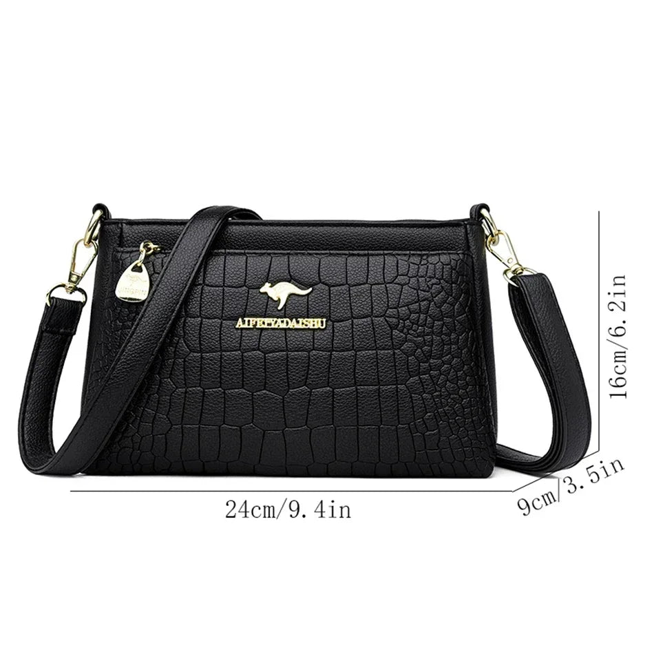 3-Layer Alligator Leather Crossbody Bag: Luxury Designer Handbag for Women