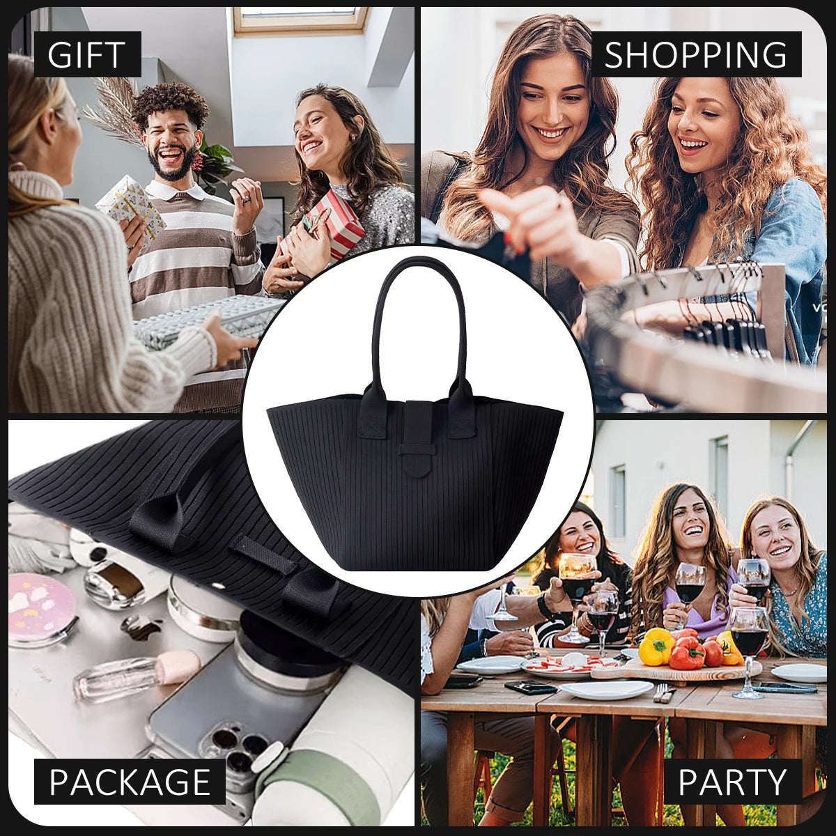 Women’s Tote Bag - Black Personalized Handbag for College Students with Large Capacity - Green and Gray Commuting Shoulder Bag