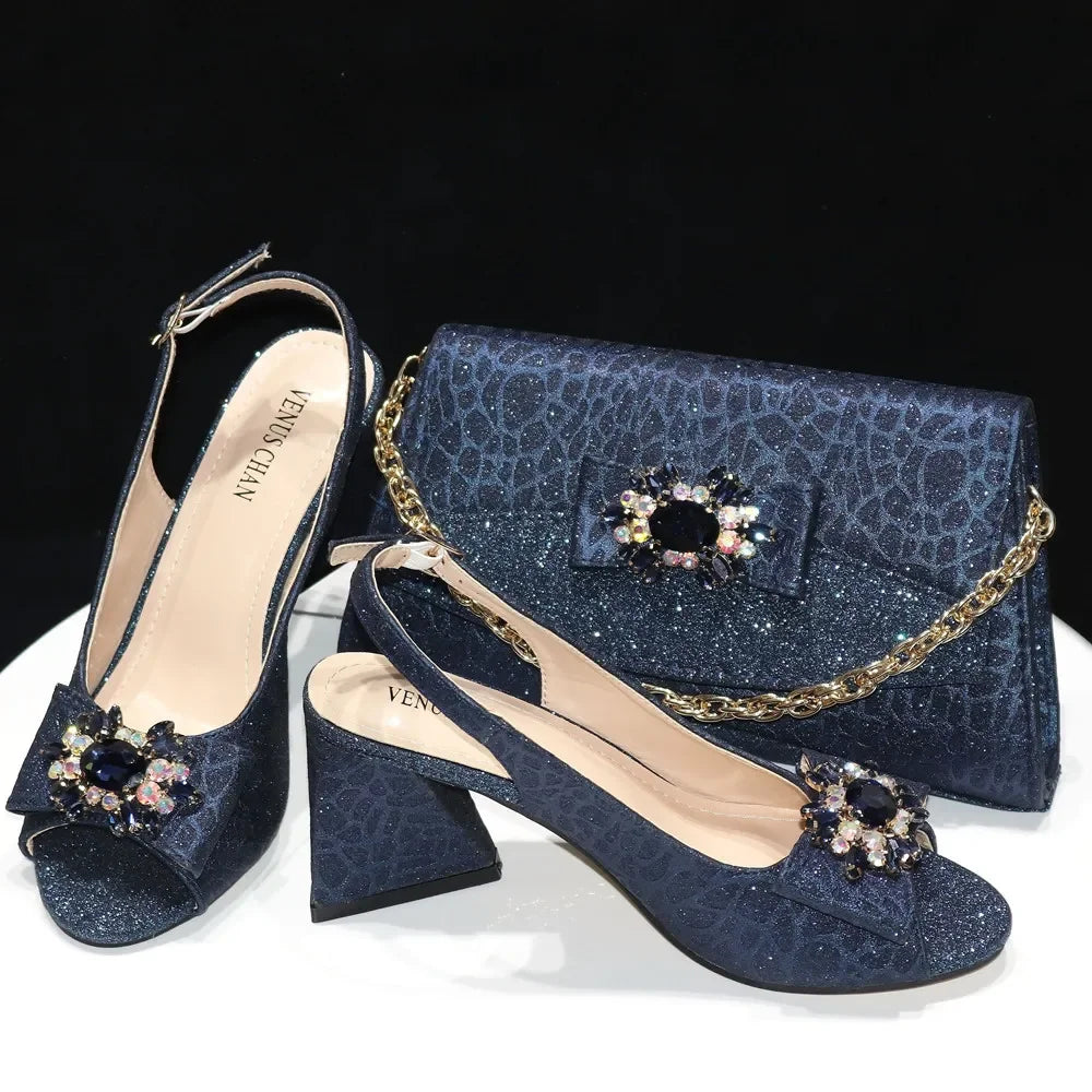 2025 New Fashion Italian Shoes and Bag Sets - Colorful Handbags with Stones for Evening Parties