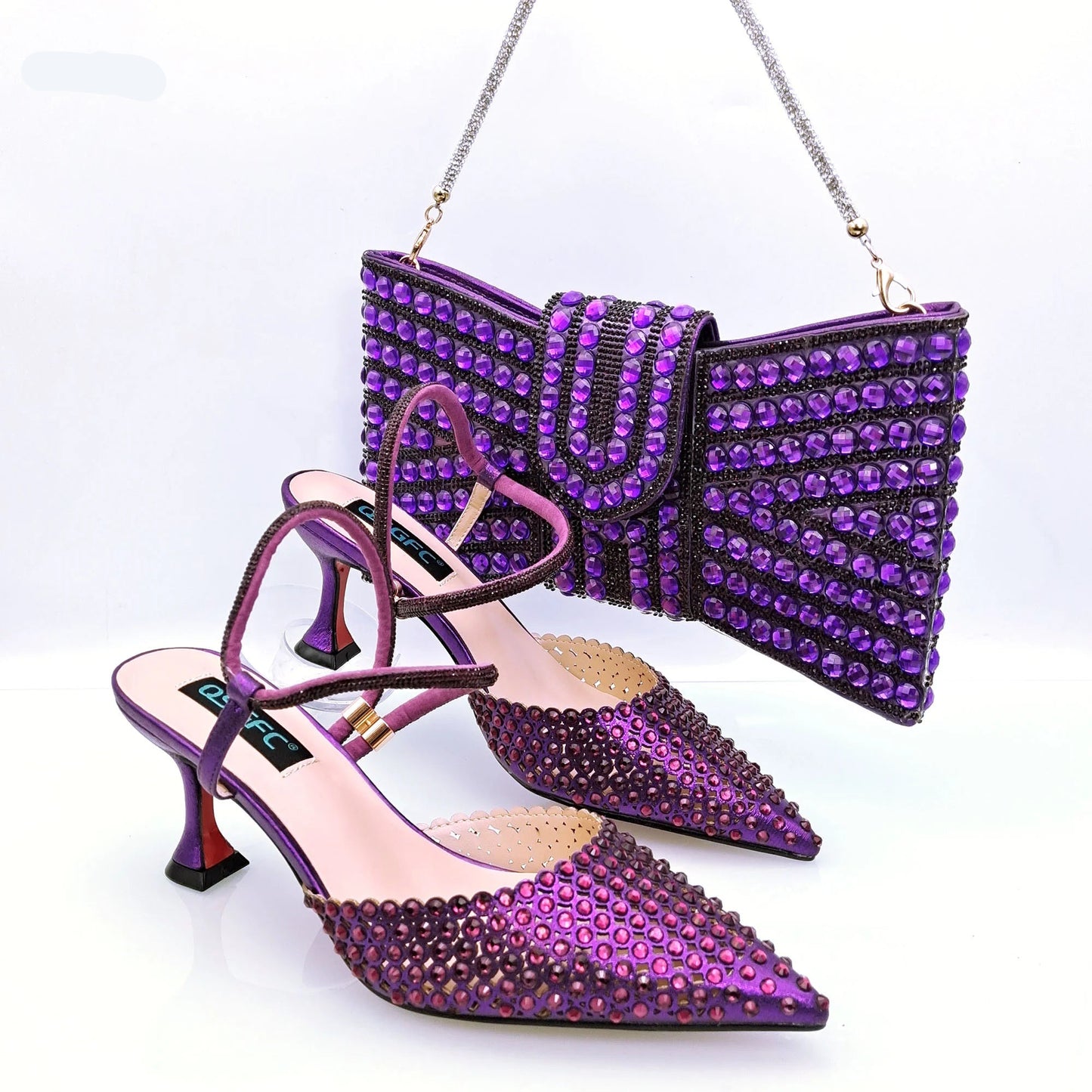 Hot Selling Italian Design Women's Crystal High Heel Sandals & Matching Bag Set - Perfect for Party and Wedding