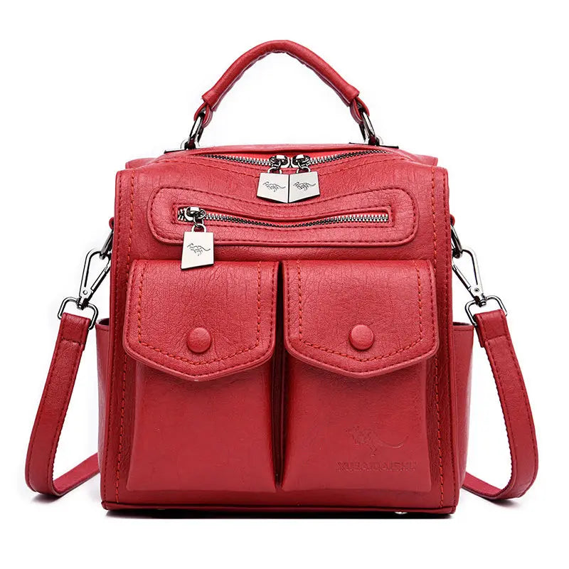 2025 New Fashion Backpack: Women's Casual Multi-Functional Leather Square Shoulder Bag