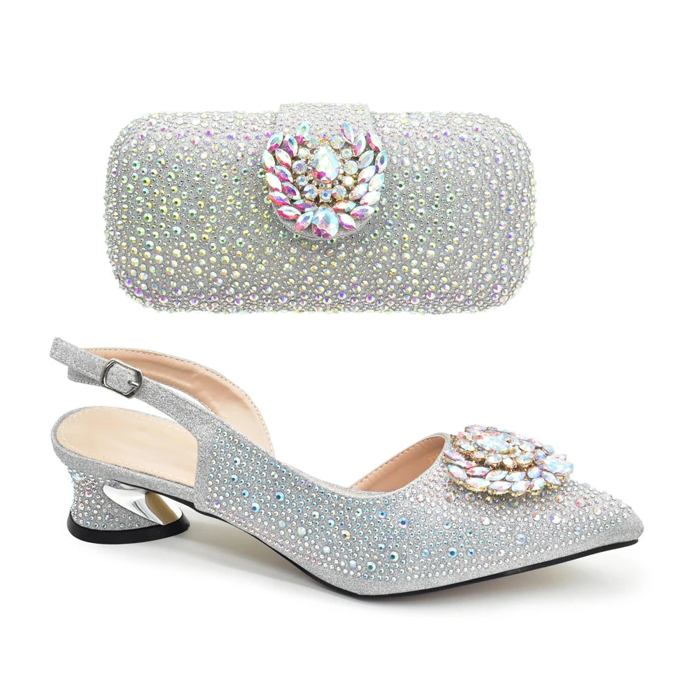 New Italian Shoe and Bag Set 2025 - High-Quality Luxury Full Diamond Design with Rhinestone Decoration