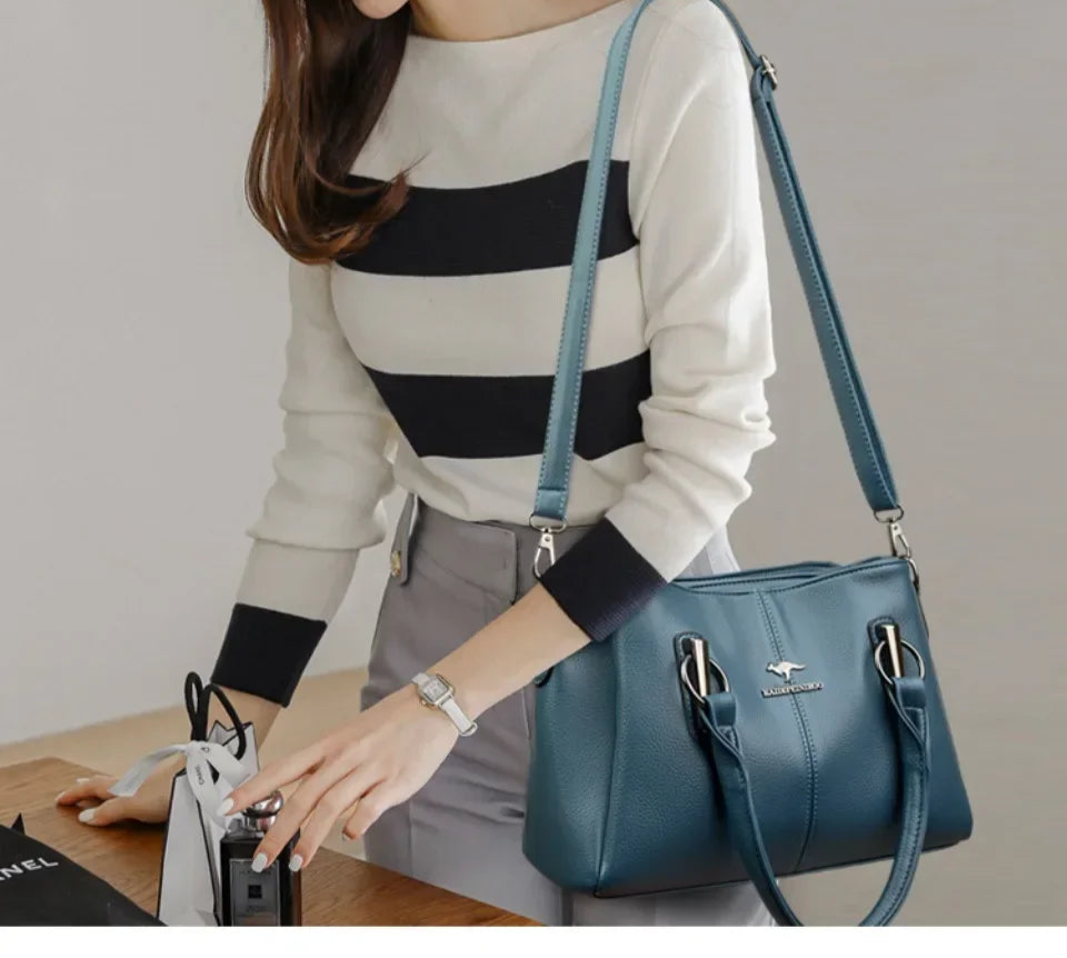 3-Layer Large Capacity Luxury Designer Handbag: High-Quality Soft Leather Crossbody Tote for Women