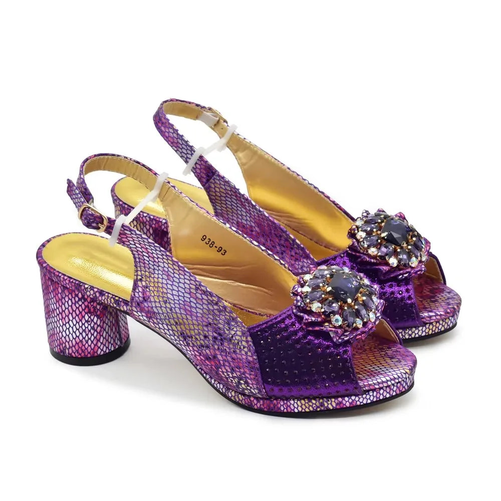 2025 New Arrival Italian Matching Shoes and Bags Set: Purple Heel Party for Women