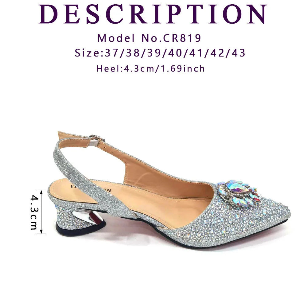 Purple 2025 Italian Design Girly Style Open Toe Shoes and Bag Set – Full Diamond Decoration with Appliques for Wedding Parties