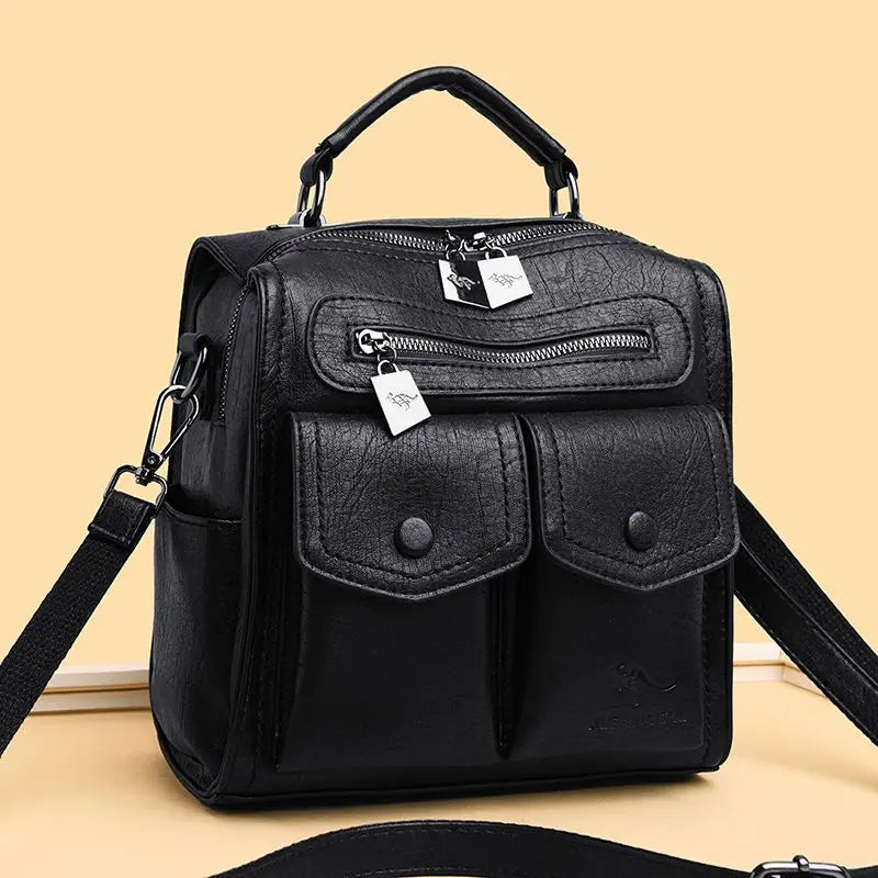 2025 New Fashion Backpack: Women's Casual Multi-Functional Leather Square Shoulder Bag