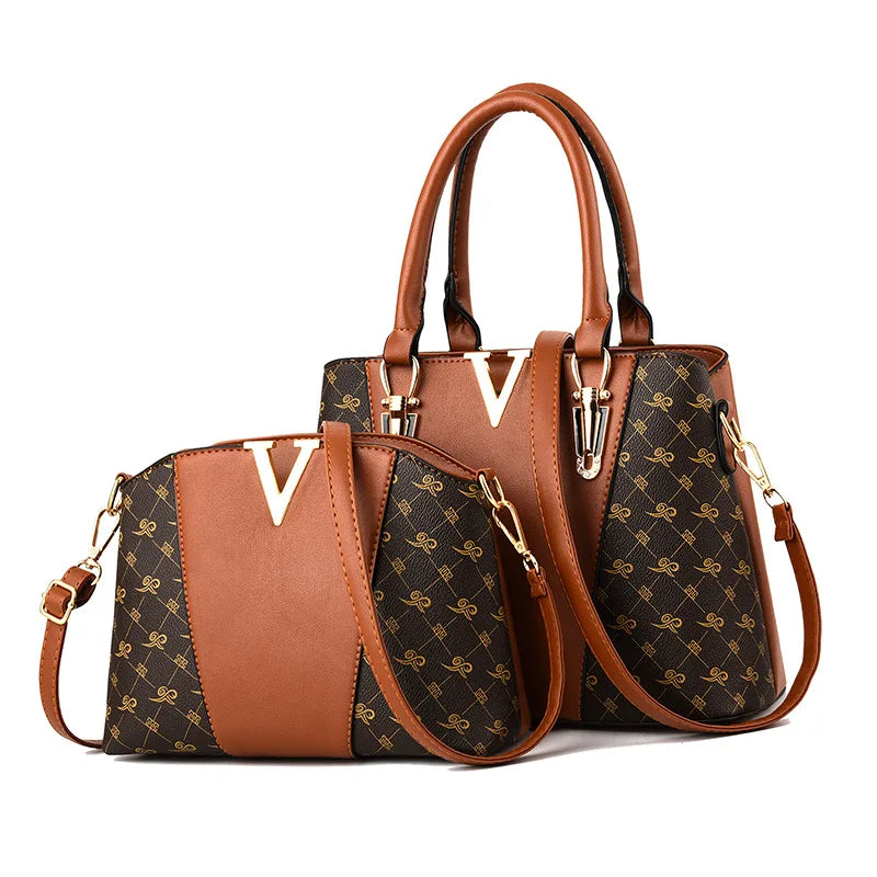 2-Piece Set: Women's Leather Tote Bag & Versatile Shoulder Messenger Bag