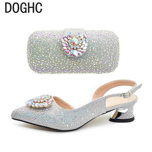 New Italian Shoe and Bag Set 2025 - High-Quality Luxury Full Diamond Design with Rhinestone Decoration