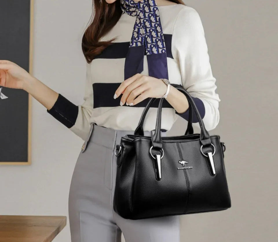 3-Layer Large Capacity Luxury Designer Handbag: High-Quality Soft Leather Crossbody Tote for Women