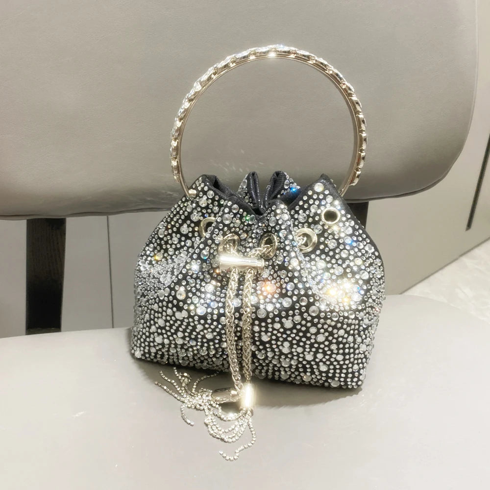 Rhinestone Handle Evening Clutch Bag - Luxury Designer Purses and Handbags with Shiny Crystal Accents - Perfect for Special Events