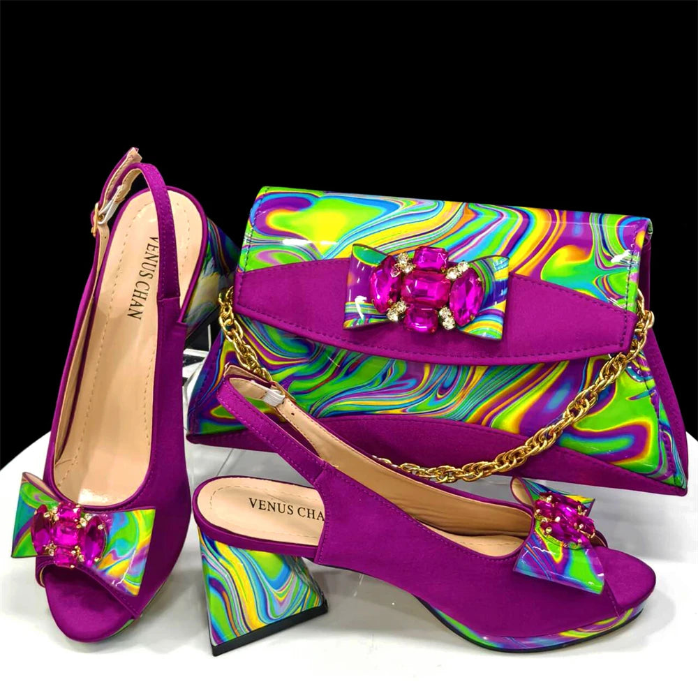 2025 New Item Italian Popular Style Shoes and Bag Set - Fashion Diamond Decorated Women's High Heels and Handbag