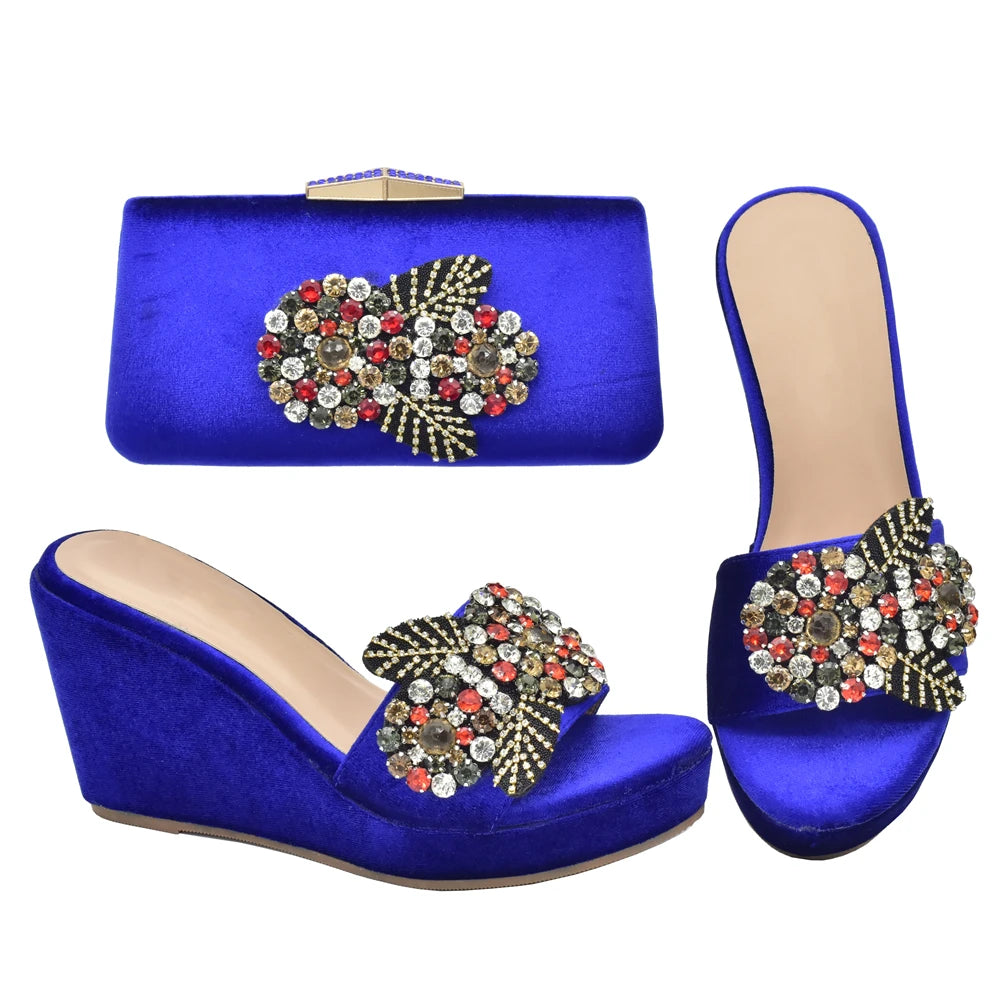 Elegant Italian Wedge Shoes & Bag Matching Set with Appliqués for Women - Perfect for Wedding & Bridal High Heels Pumps