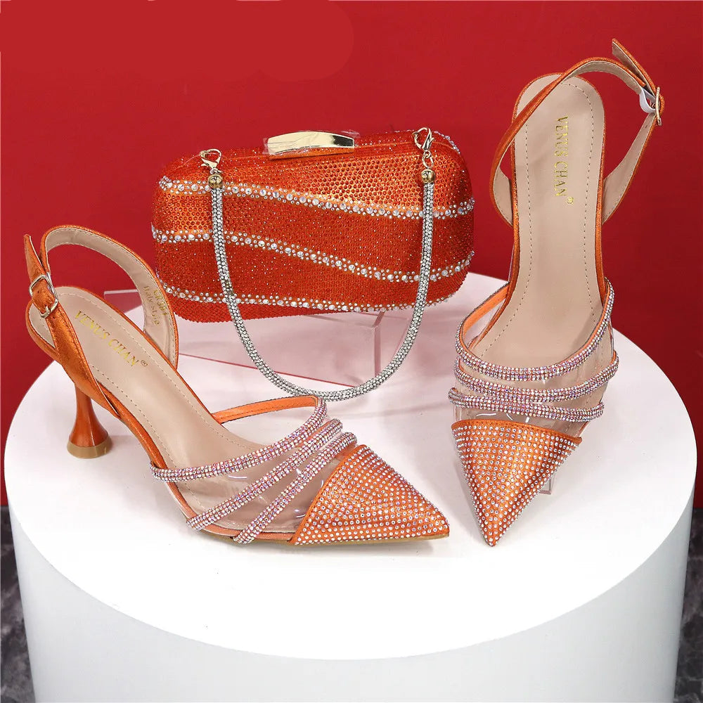 Newest Wine Color Elegant High Heels & Bag Set: Sexy Design for Ladies