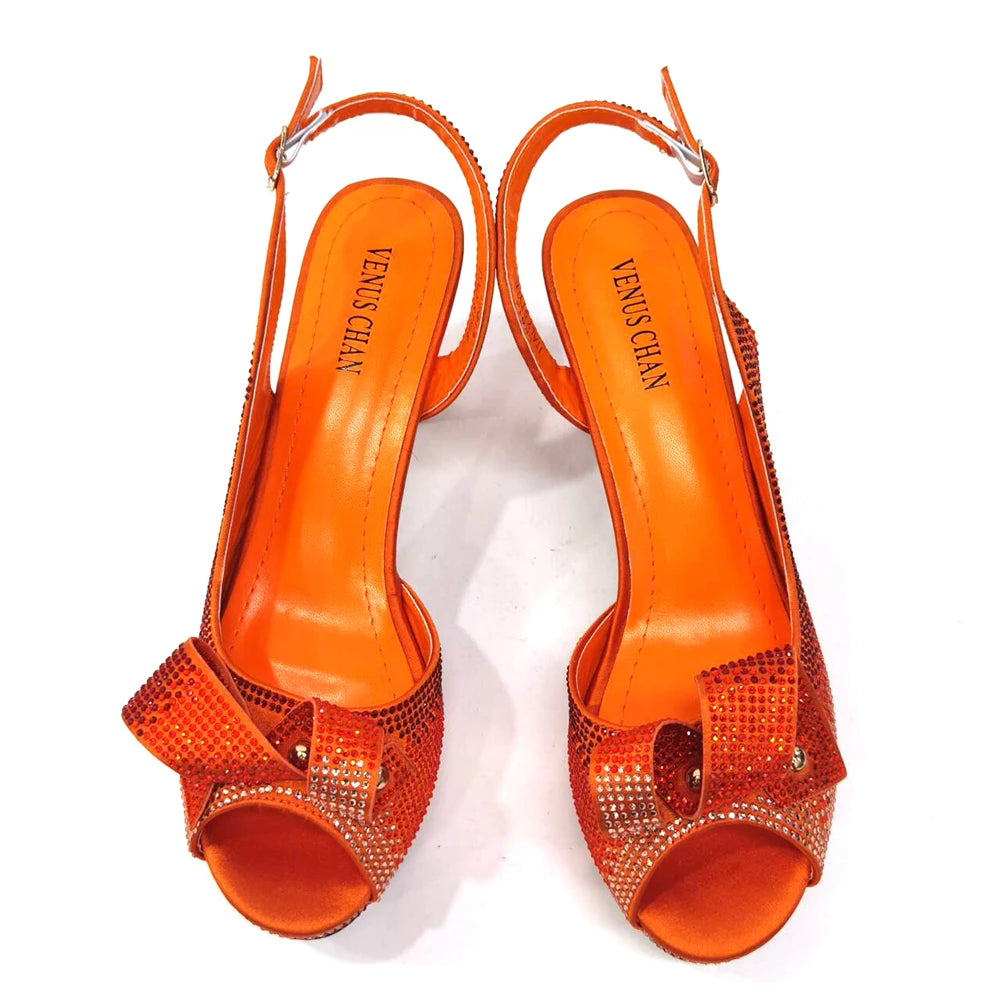 Newest Style: Peach Color Rhinestone Elegant High Heels – Popular Design Ladies Shoes and Bag Set