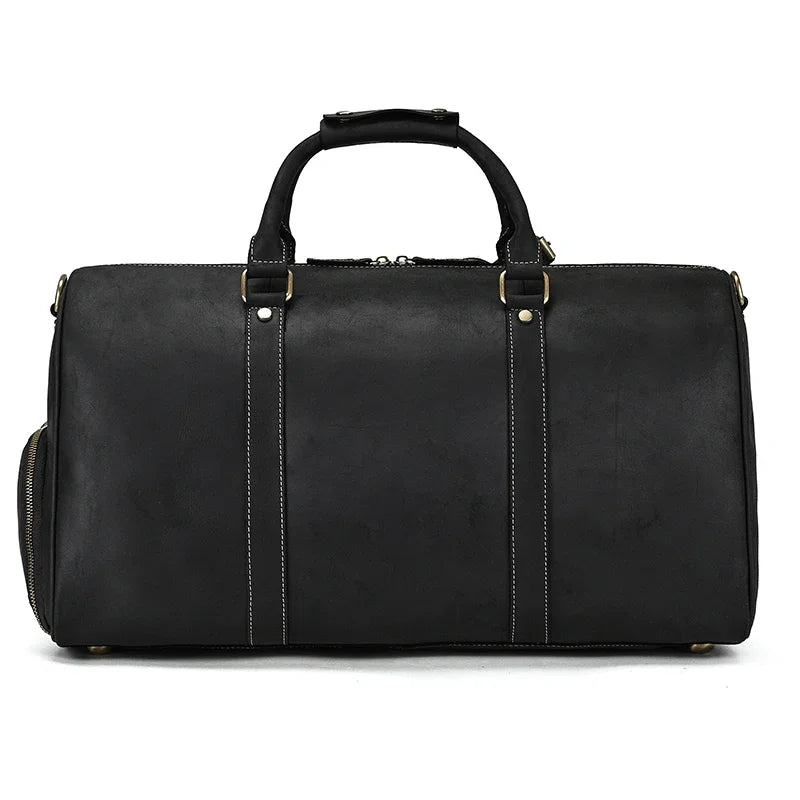 52cm Vintage Genuine Leather Travel Duffle Bag for Men: Large Cowhide Weekend Shoulder Bag