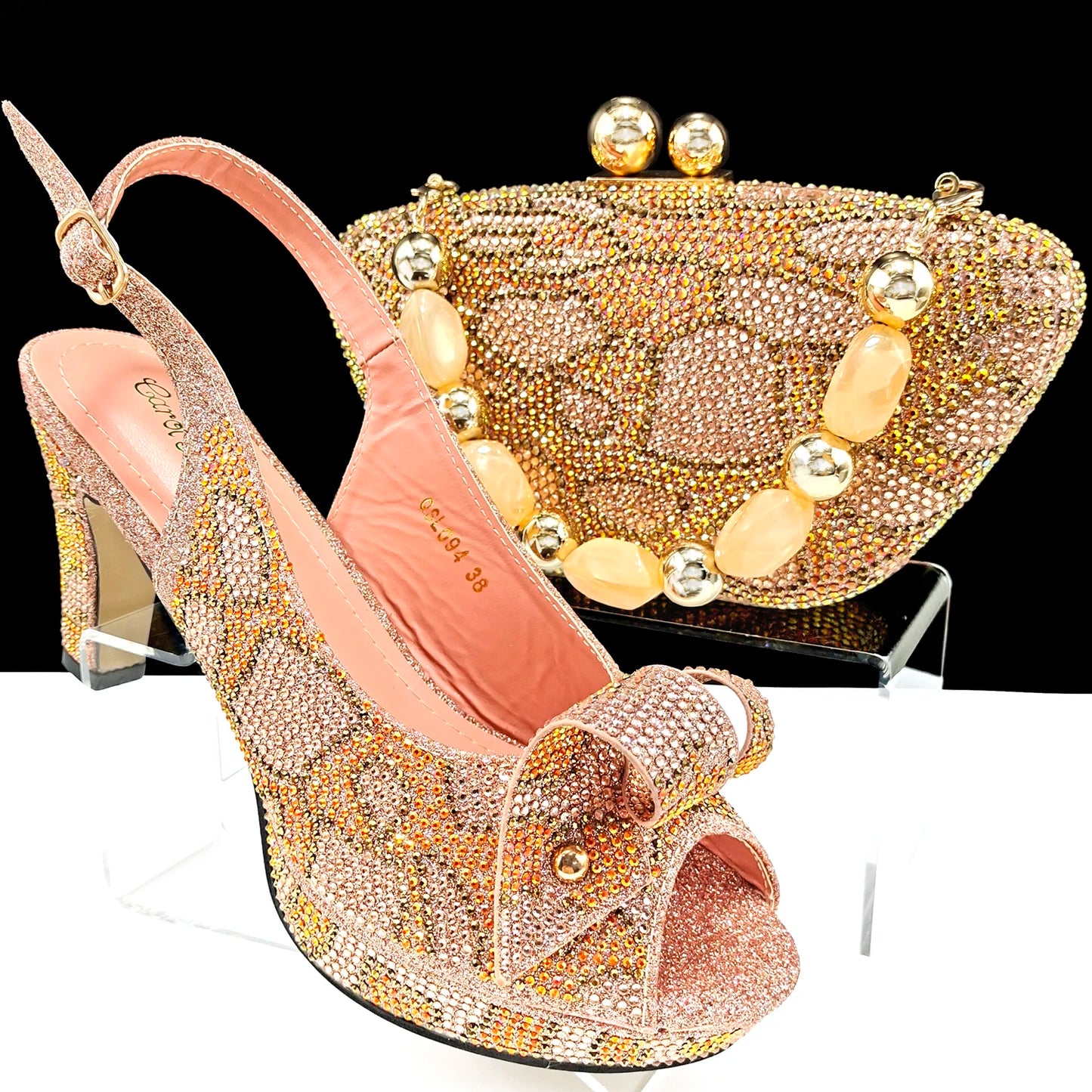 Fashion Design Banquet Shoes & Bag Set - Sexy High Heels with Full Diamond Embellishments and Dual-Purpose Mini Bag for Ladies