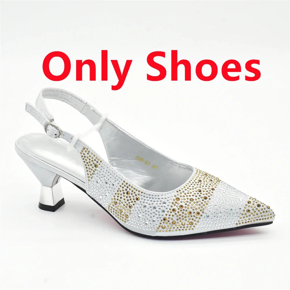 Luxury Women's Wedding Shoes & Bag Set - Italian Rhinestone-Embellished Pumps for Elegant Occasions