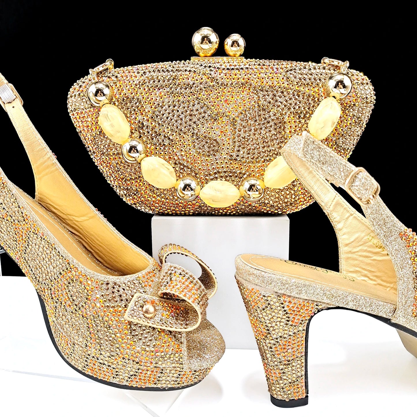 Fashion Design Banquet Shoes & Bag Set - Sexy High Heels with Full Diamond Embellishments and Dual-Purpose Mini Bag for Ladies