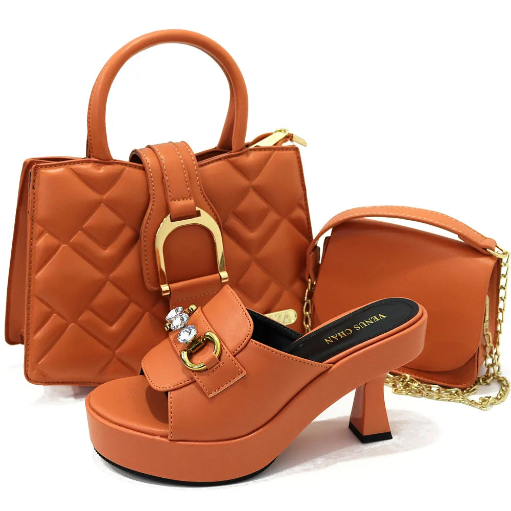 High-Quality Italian Wine Party Shoes and Bags Set for Women - Latest Style HGB1-27