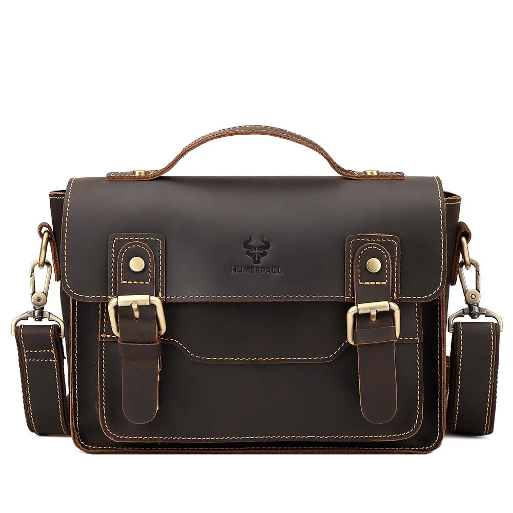 Vintage Leather Men's Messenger Bag: Large Capacity Business Commuting Briefcase - Square Shoulder Handbag