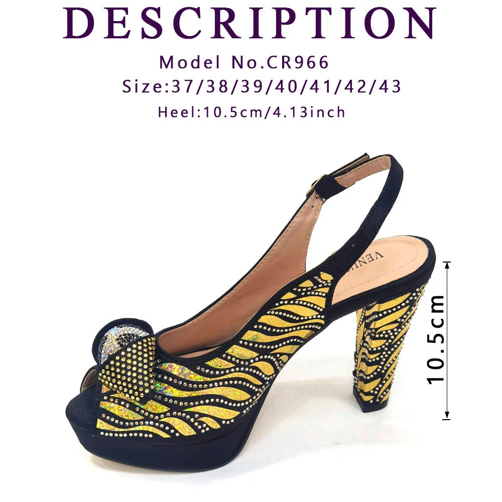 New Arrival: Black Color Women's Heel Shoes Matching Bag Set – Butterfly Design for Wedding Parties