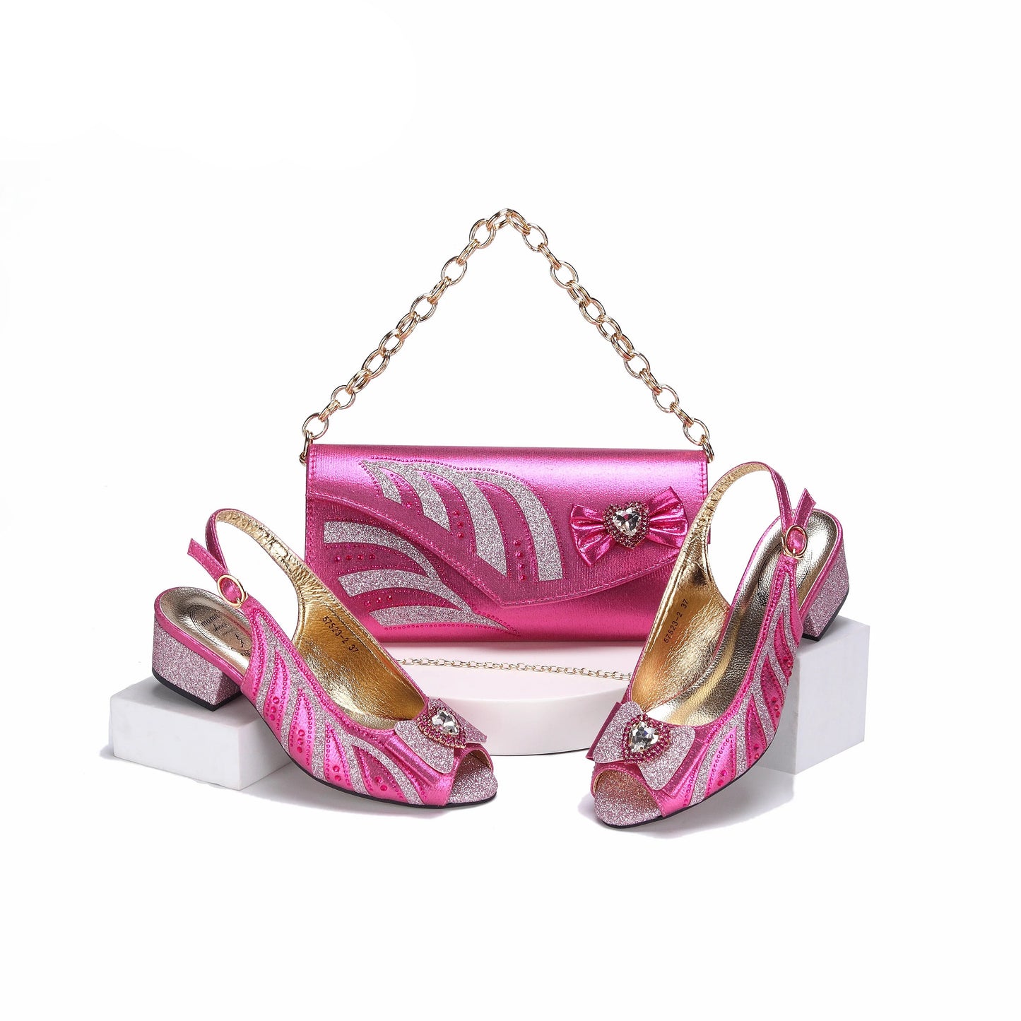 2025 Elegant Fuchsia Low Heels & Matching Bag Set for Women - Trendy New Arrival Design