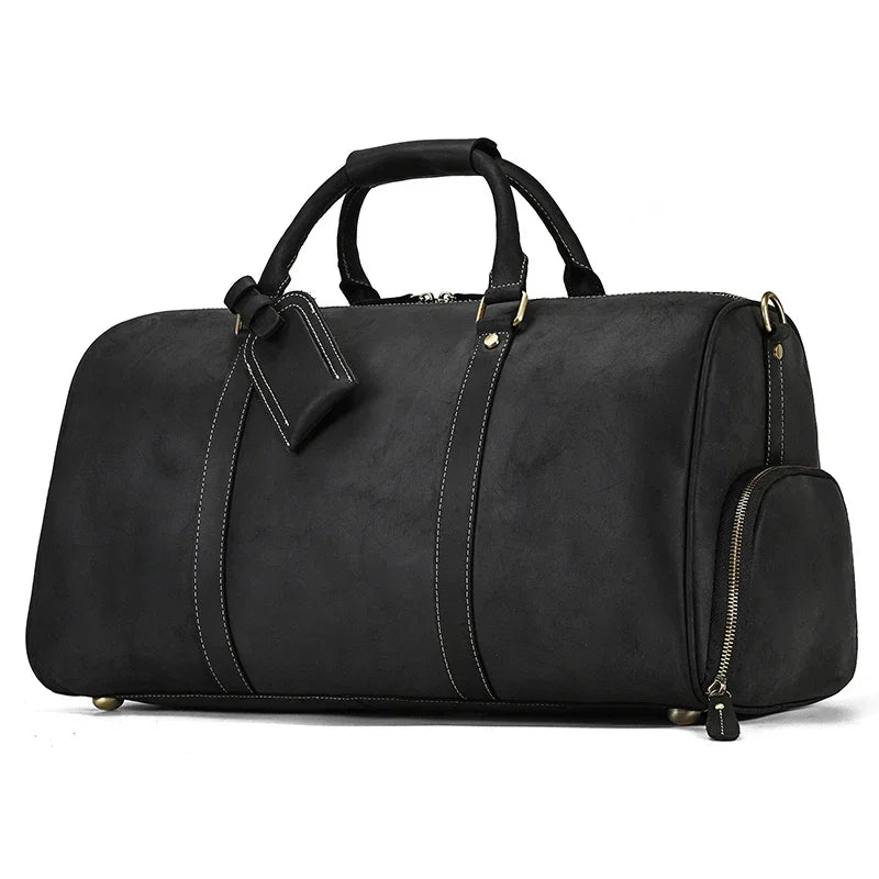 52cm Vintage Genuine Leather Travel Duffle Bag for Men: Large Cowhide Weekend Shoulder Bag