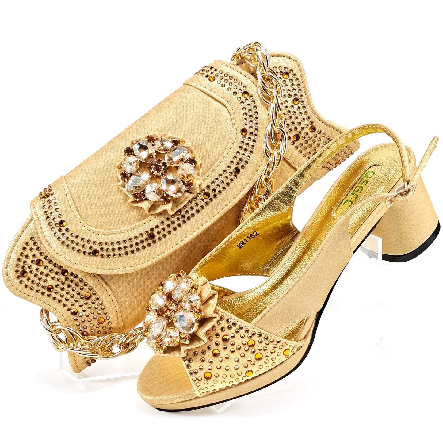 2025 Newest Style Gold Elegant Women's High Heels & Bag Set - Popular Designer Ladies' Footwear Ensemble