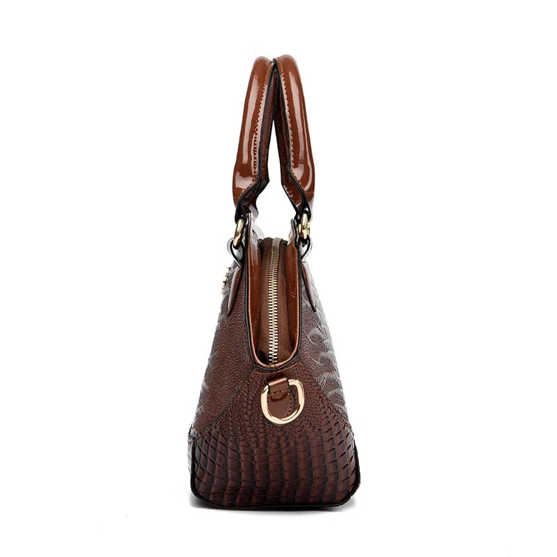 Women's Leather Crocodile Pattern Crossbody Bag: Classic Khaki, Coffee, and Black Handbag