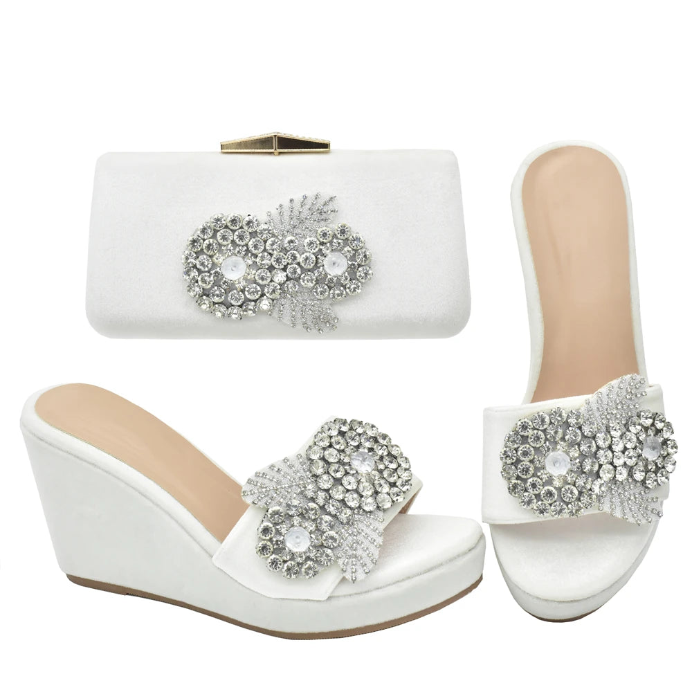 Elegant Italian Wedge Shoes & Bag Matching Set with Appliqués for Women - Perfect for Wedding & Bridal High Heels Pumps