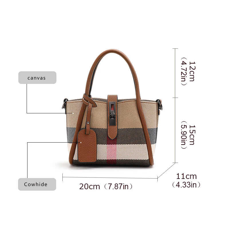 Women's Mini Plaid Handbag: Canvas & Cowhide - Brown