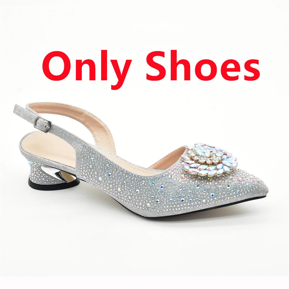 New Italian Shoe and Bag Set 2025 - High-Quality Luxury Full Diamond Design with Rhinestone Decoration