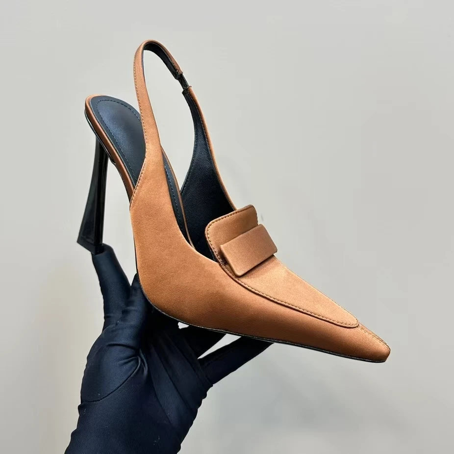 Sexy Real Leather Pointed-Toe Super High Heel Slingback Sandals for Women - Large Size 42 Night Club & Banquet Dress Pumps