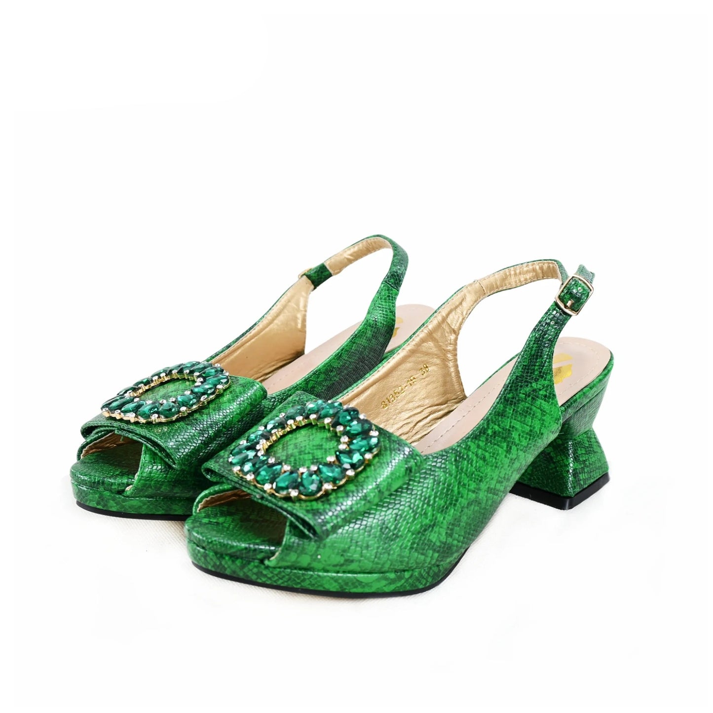 2025 Autumn Collection: Italian Women's Comfortable Mid Heel Shoes & Bag Set with Rhinestones in Vibrant Yellow