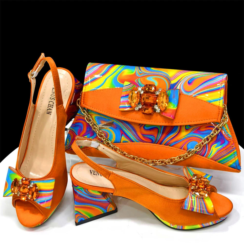 2025 New Item Italian Popular Style Shoes and Bag Set - Fashion Diamond Decorated Women's High Heels and Handbag