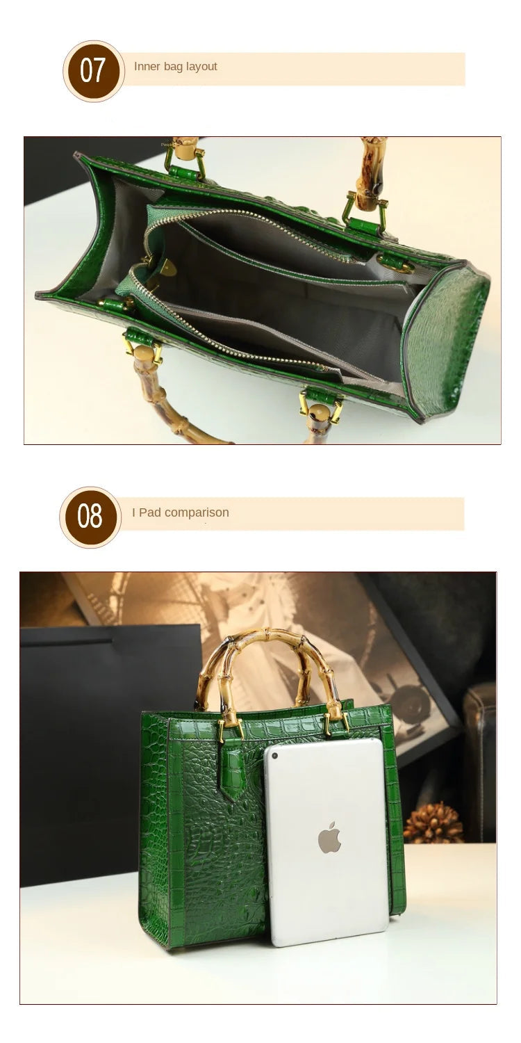 Leather Bamboo Women's Bag: Crocodile Tote and Messenger Bag