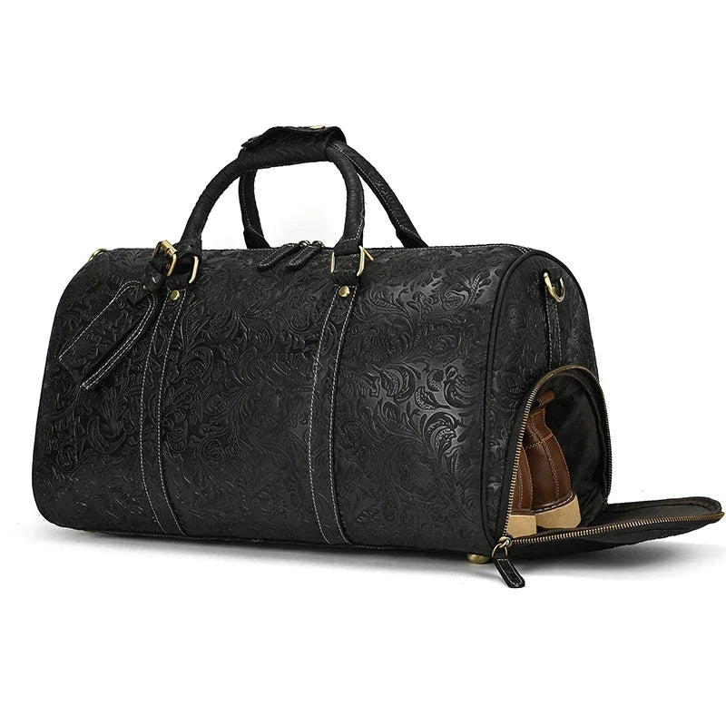 52cm Vintage Genuine Leather Travel Duffle Bag for Men: Large Cowhide Weekend Shoulder Bag