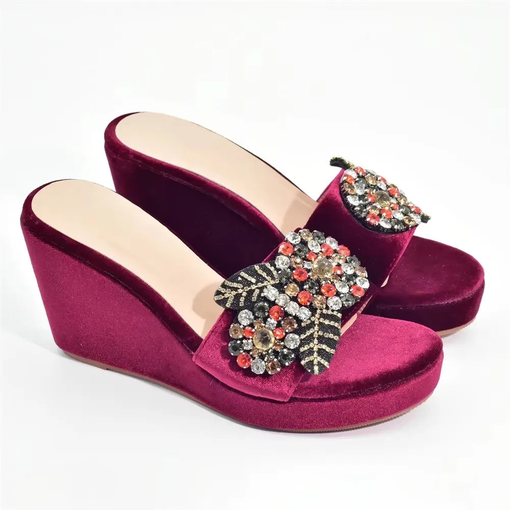 Elegant Italian Wedge Shoes & Bag Matching Set with Appliqués for Women - Perfect for Wedding & Bridal High Heels Pumps