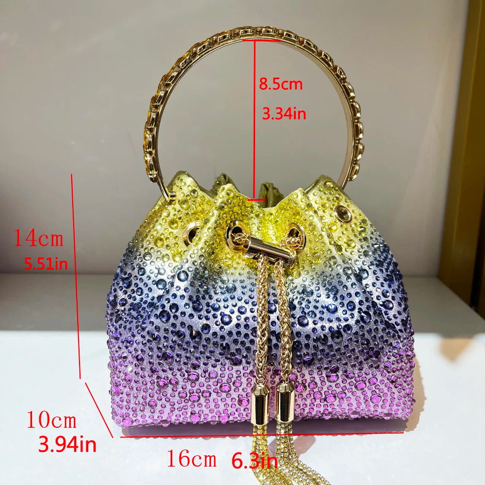 Rhinestone Handle Evening Clutch Bag - Luxury Designer Purses and Handbags with Shiny Crystal Accents - Perfect for Special Events