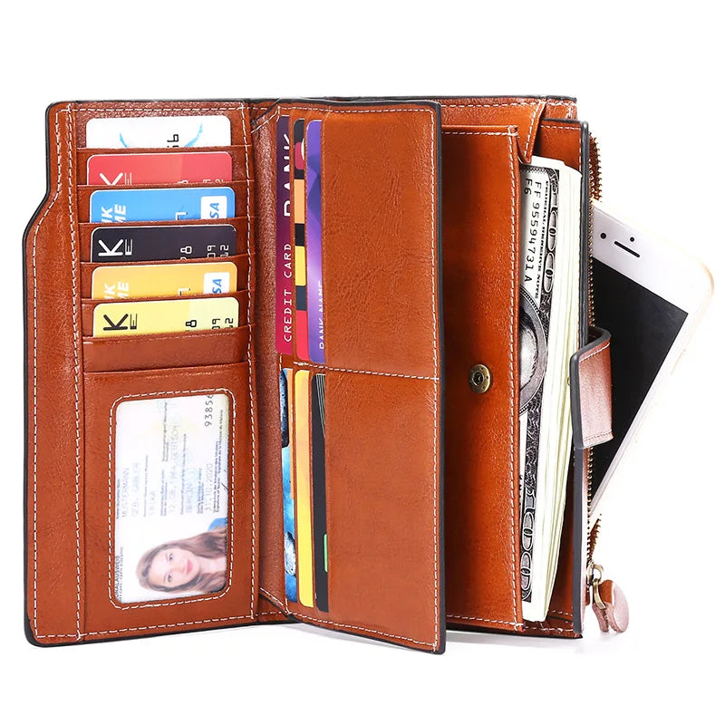 2025 New RFID Long Women's Wallet: Genuine Leather Clutch with Zipper Coin Pocket