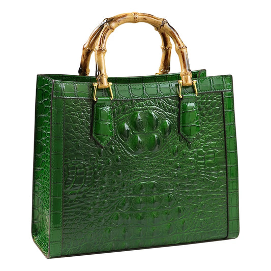 Leather Bamboo Women's Bag: Crocodile Tote and Messenger Bag