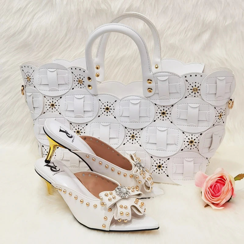 Metal Decoration Party Italian Ladies Shoes and Bags Match Set - Designer Luxury Women’s Shoes and Bag Set 2025