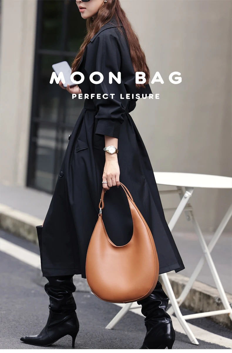 2025 Trend: Genuine Leather Underarm Shoulder Bags for Women – Designer Half Moon Crossbody Purses & Tote Handbags