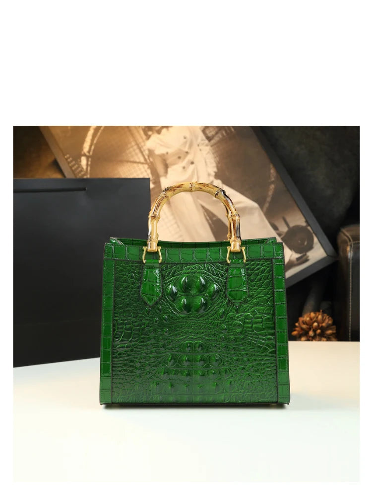 Leather Bamboo Women's Bag: Crocodile Tote and Messenger Bag