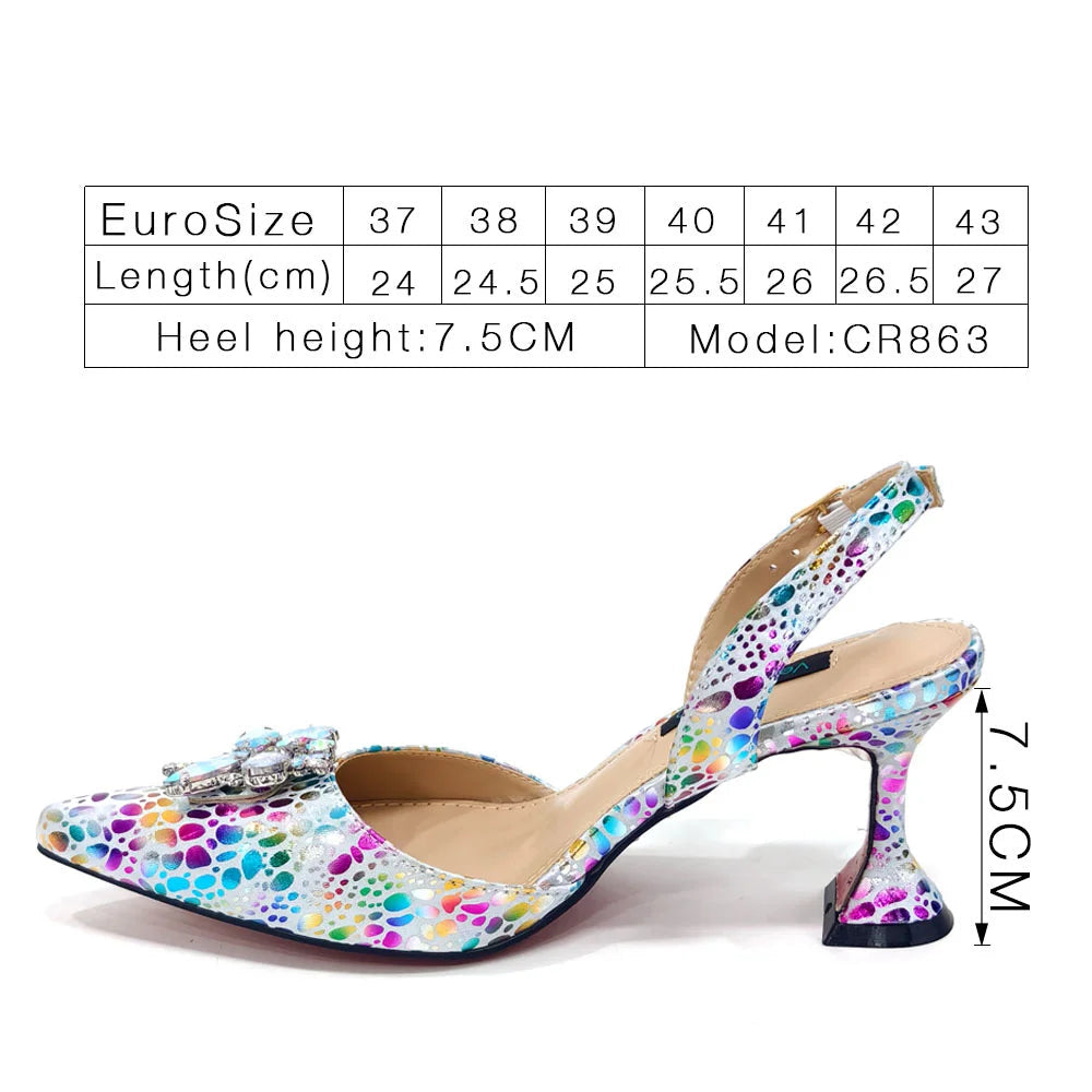 2025 Champagne Color Ladies Shoes & Matching Bag Set: Pointed Toe Crystal Design