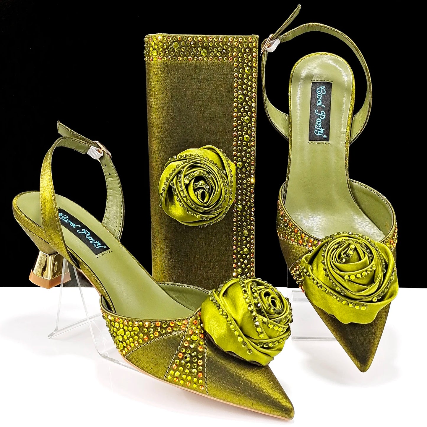 Beautiful High-Quality Ladies Shoes & Bags Set: Latest Gold Italian Design for Parties