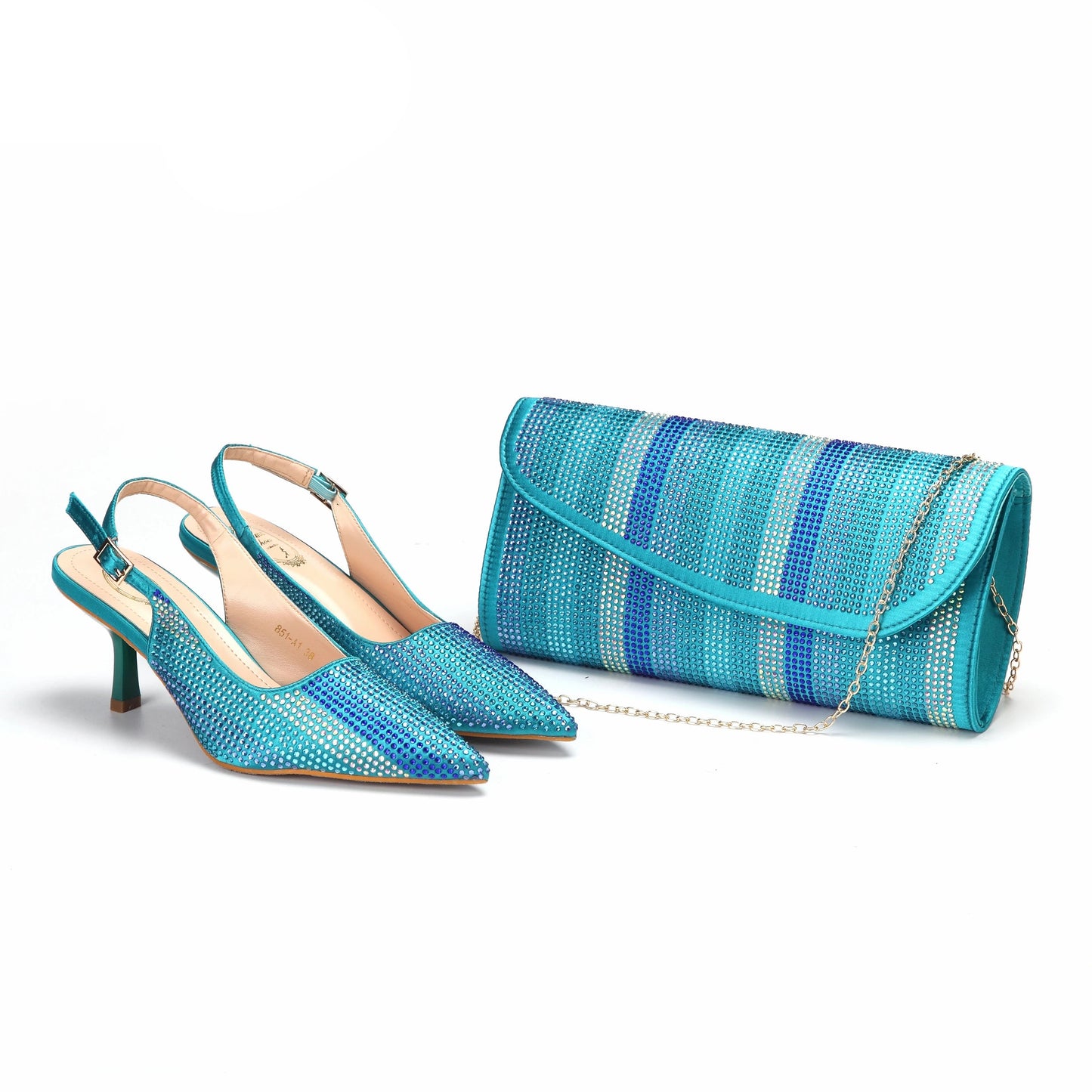 2025 Stylish Teal Pointed Toe Shoes & Bag Set for Women