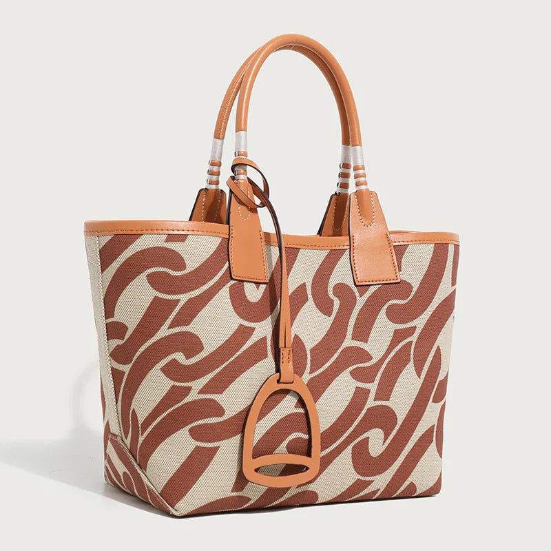 2025 Trendy High-Quality Tote Bag for Women: Geometric Printed Satchel