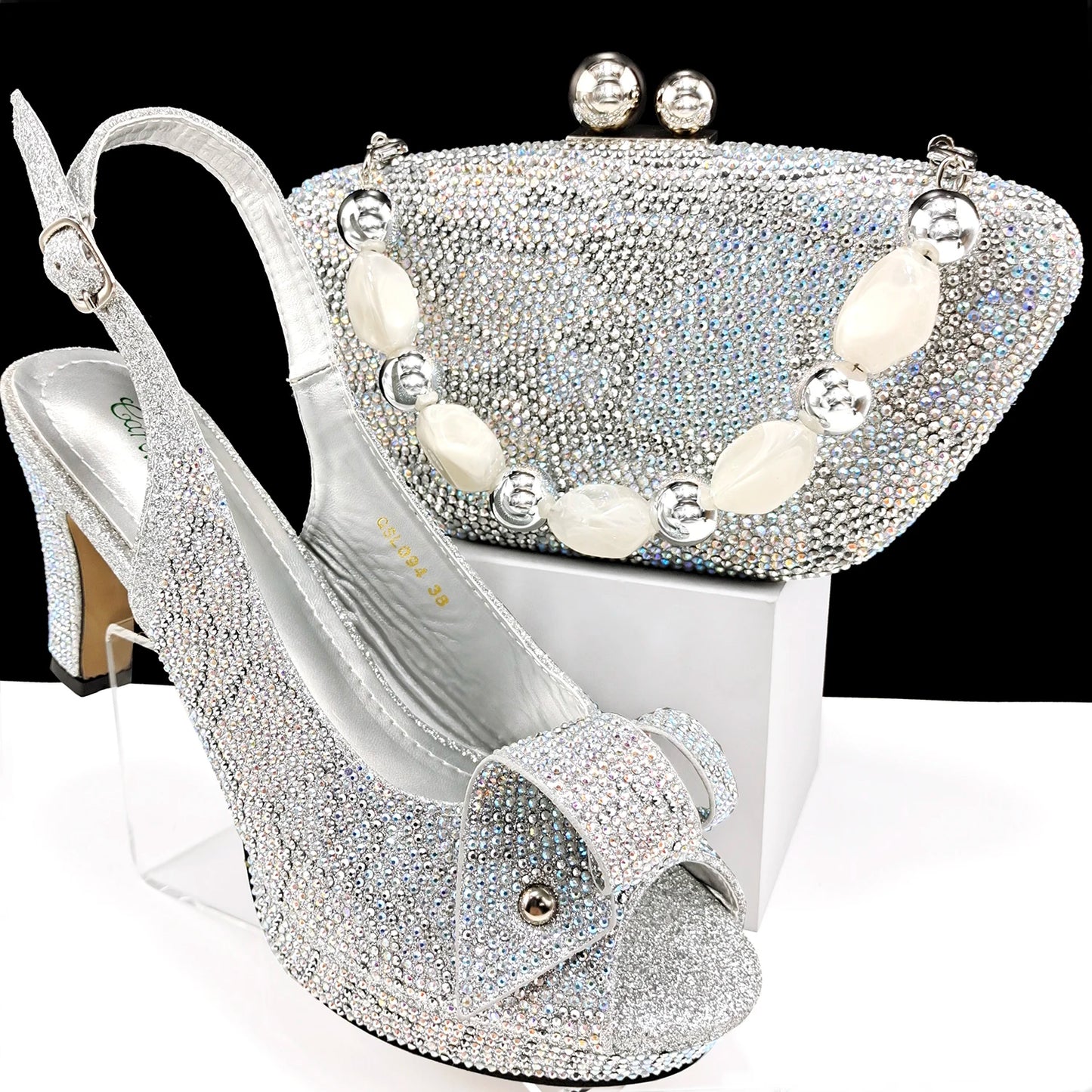 Fashion Design Banquet Shoes & Bag Set - Sexy High Heels with Full Diamond Embellishments and Dual-Purpose Mini Bag for Ladies