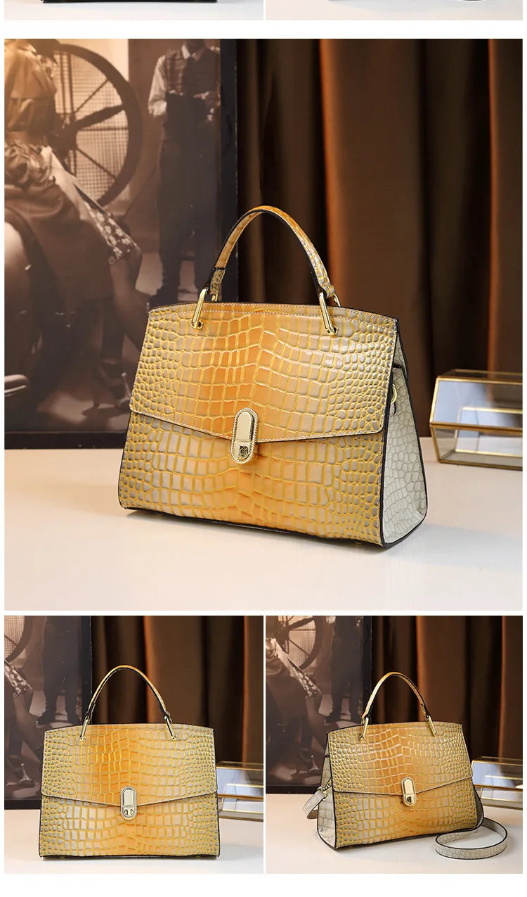 2025 New Genuine Leather Women’s Handbags – Luxury Crocodile Pattern Tote Bag & Portable Shoulder Messenger Bag